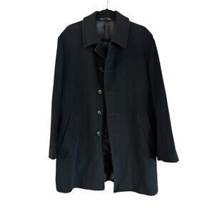 Stafford Men’s 80% Wool Black Pea Coat Size 42 R Button Up Pockets Lined